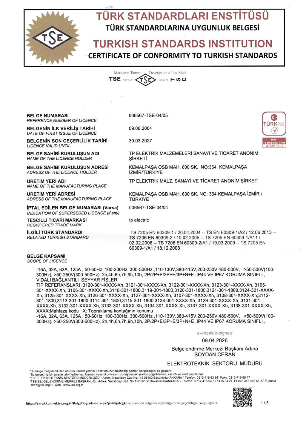 TSE - CEE Norm Fiş - Prizler