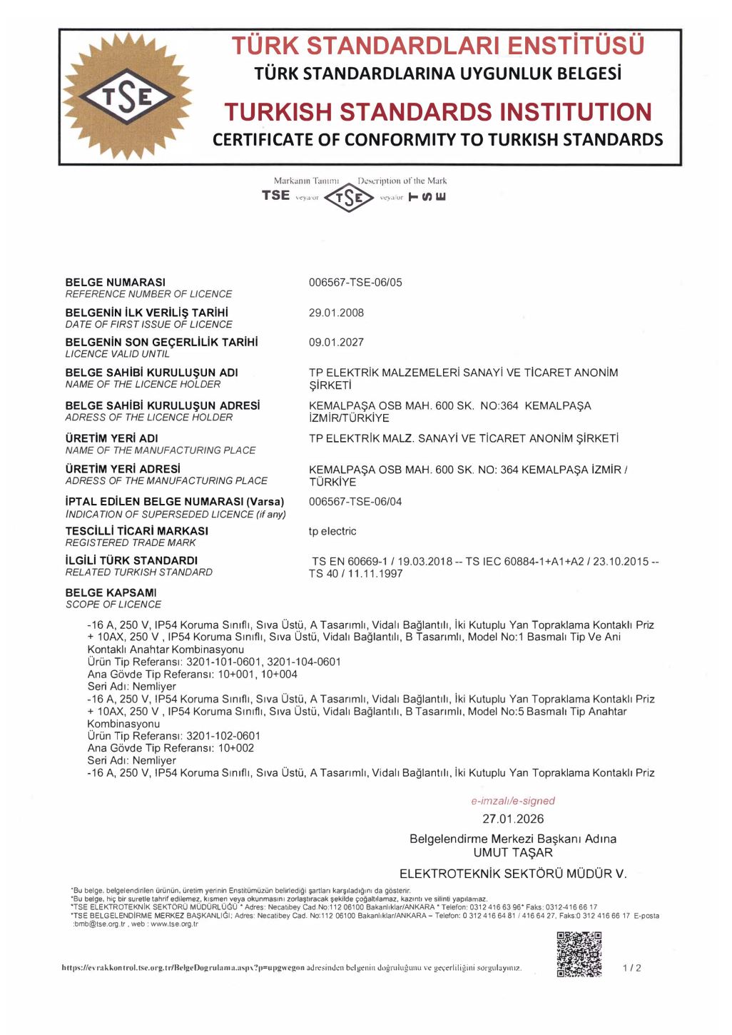 TSE - Nemliyer Anahtar ve Prizleri