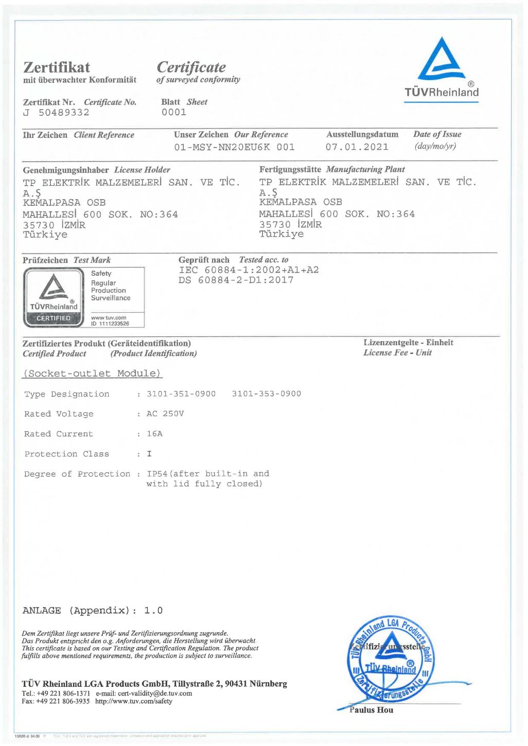 TÜV - Danimarka Normu Prizler