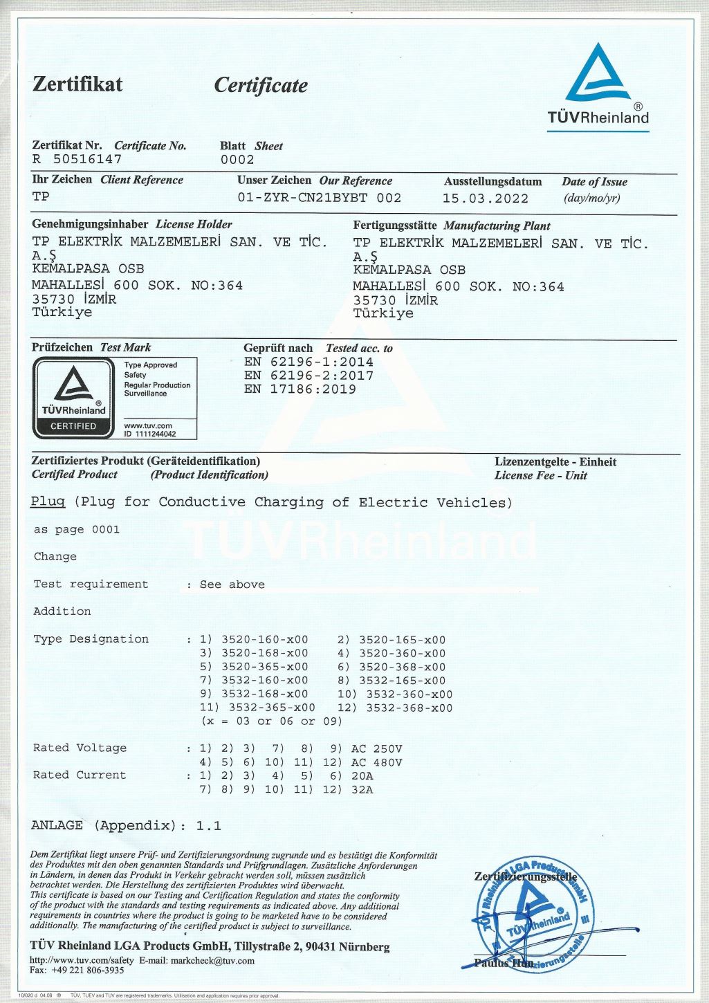 TÜV - Kablolu Şarj Setleri
